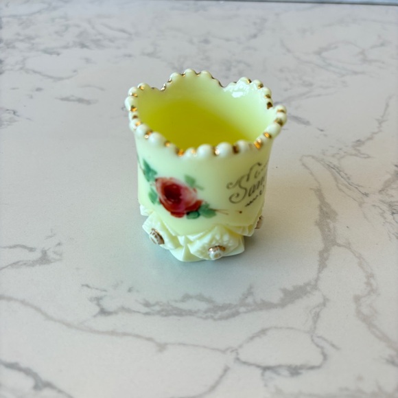 Antique Glass Diamond Peg Pattern souvenir toothpick holder - Picture 2 of 8